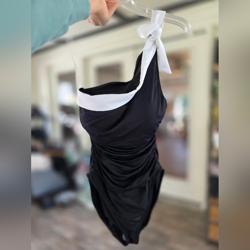Nwot Ralph Lauren Slimming Elegant Black Swimsuit One Shoulder Medium 6